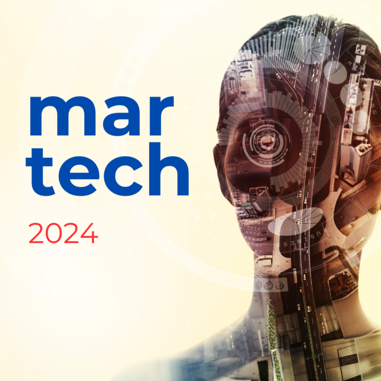 robot next to text that says martech 2024